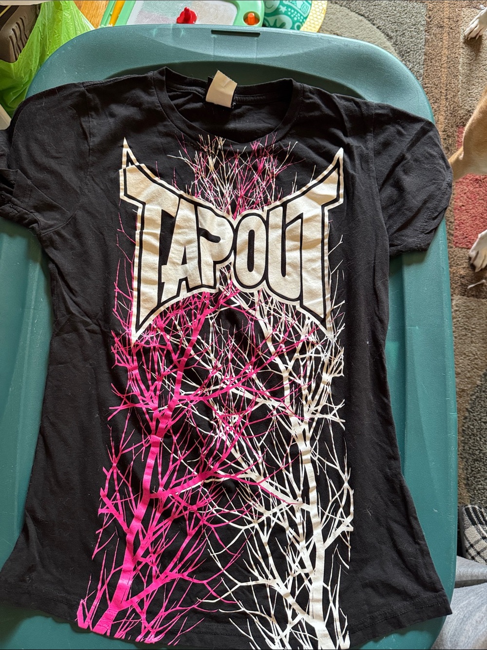 Tapout Black T-Shirt with Pink & White Branch Graphic